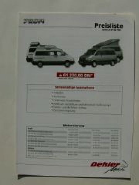 Dehler Mobile VW Profi T4 Preisliste NEU 1.April 1998
